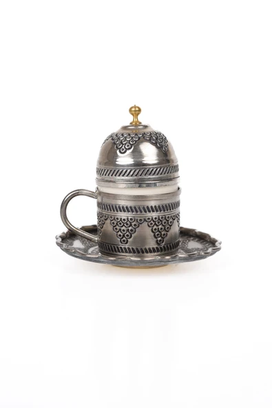 DMT Gaziantep Bakır Osmanlı Türk Kahve Fincanı tek kişilik ağır işlemeli Fincan Üzüm işlemeli - 2