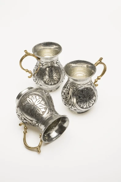 DMT Gaziantep Bakır El İşlemesi 6 Parça Su&Ayran Bardak Takımı Bardak Meşrubat Takımı 1mm