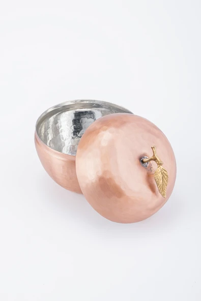 EL İŞİ BAKIR ELMA MOTİF TÜRK KAHVE ÇAY SAKLAMA KABI EL DÖVMESİ (ÇAP 10,5 CM) - 4