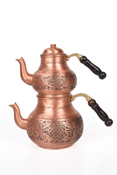 DMT Gaziantep Bakır Çaydanlık Takımı AĞIR İşlemeli toplam boy:26cm Alt 16cm üst 12cm çap AĞIR BAKIR.