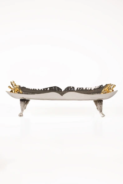 DMT Gaziantep Bakır Çekiç Dövme Sunumluk Tepsi En:19,5cm Boy:30cm yük:6,5cm ağırlık:0,600gr - 2