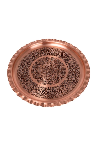 DMT Gaziantep Bakır 25cm El İŞİ Sunum Servis tepsisi 25cm ESKİTME (ÇİRTİKLİ) - 2