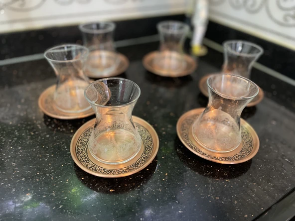 Gaziantep Bakır Çay Tabağı EL İŞLEMESİ 6'LI 1.SINIF ÖZEL BAKIR - 2