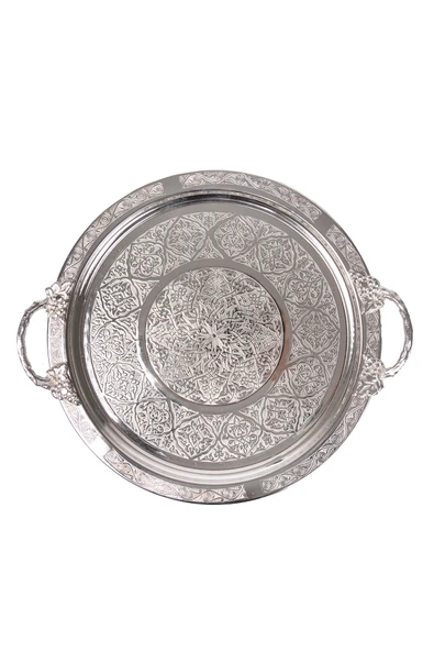 DMT Gaziantep Bakır 32cm El İŞİ Sunum Servis tepsisi 32cm OTANTİK Görünümlü Kulplu - 2