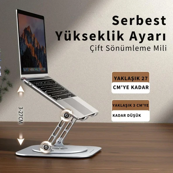 Coofbe Yükseklik Ayarlı 360 Döner Alüminyum Laptop Standı Laptop Sehpası Açı Yükseklik Ayarlı Kaymaz Padli - 5