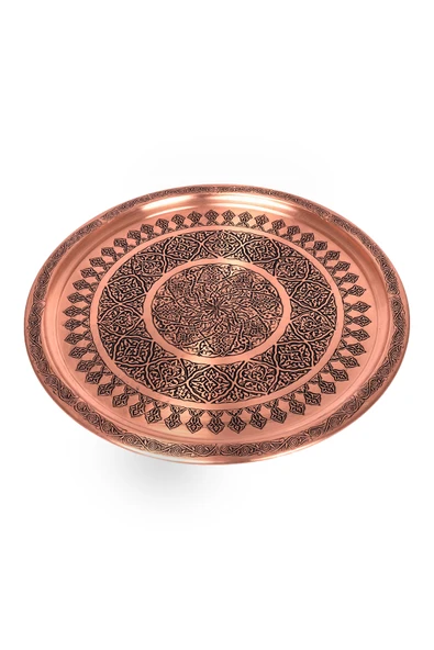 DMT Gaziantep Bakır 35cm Osmanlı El İşi Sunum tepsi Kına tepsisi 35cm - 2