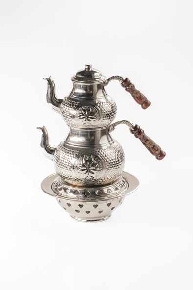 BÜYÜK BOY Gaziantep Bakır Çaydanlık Takımı ve Balkon Sefası Takımı Kabartmalı Yıldız İşlemeli