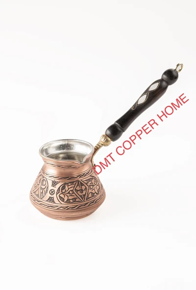 6 kişilik Gaziantep Bakırdan El Ağır İşlemeli Sedef kulplu Türk Kahve Cezvesi Kalay Kaplama 1.SINIF - 2