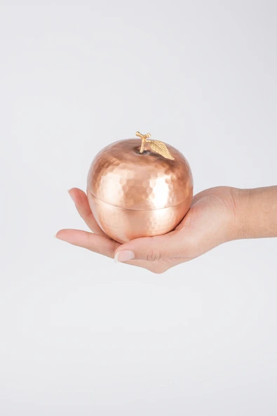 EL İŞİ BAKIR ŞEKERLİK TAKIMI 3 LÜ ELMA MOTİF OTANTİK GÖRÜNÜM EL DÖVMESİ LOKUMLUK (ÇAP 10,5 CM) - 3