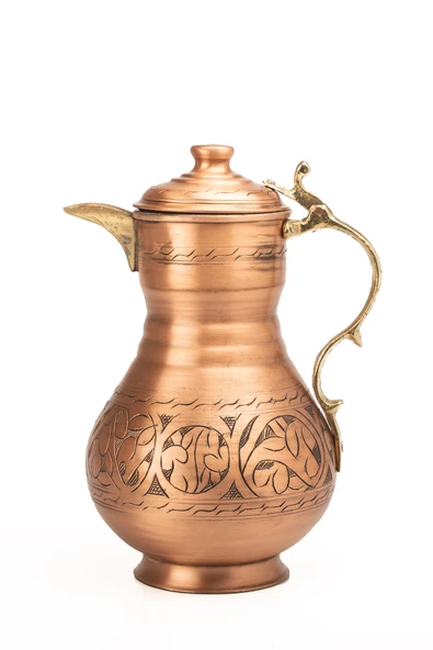 DMT Gaziantep Bakır El İşlemeli Otantik Sürahi yük:27 cm 1,9 litre kapasite Ağız:9,3mm - 2
