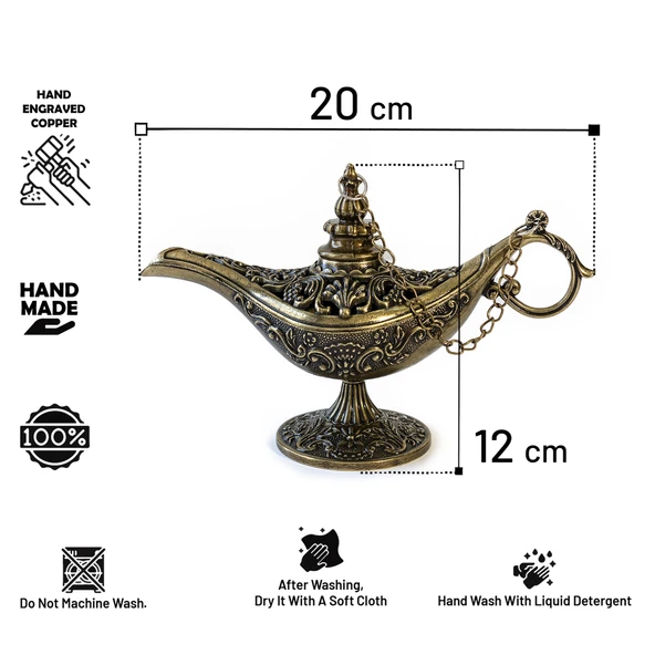 DMT Gaziantep Bakır Buhardanlık-Tütsülük sihirli lamba alaattin yükseklik 12 cm - 4