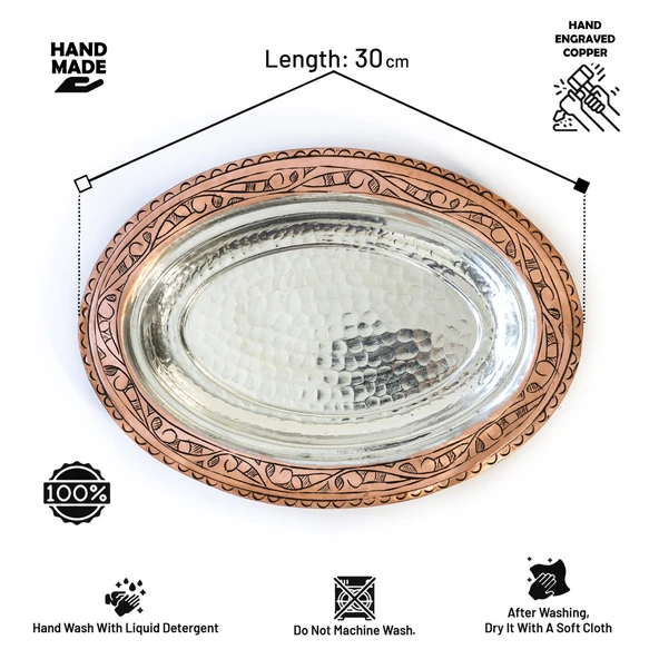 Gaziantep Bakır İşlemeli-Dövmeli Sunumluk-iskender Tabak Genişlik :30cm - 4