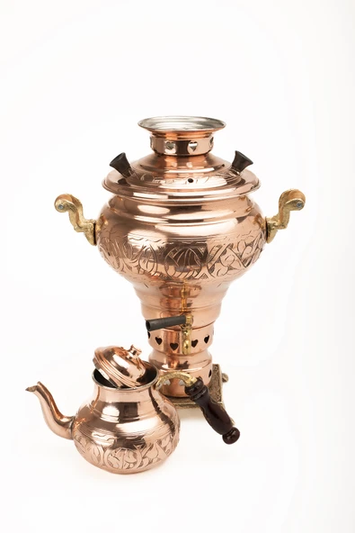 DMT Gaziantep Bakır El işlemeli Kömürlü Bakır Semaver yük:55 cm kalınlık:0,10mm 3 litre kapasiteli - 2