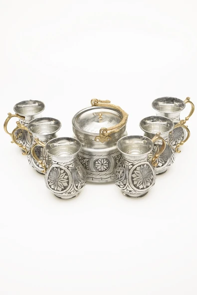 Gaziantep Bakır El İşlemesi Su&Ayran Bardak Takımı 1mm (HEDİYESİ 0,5 Lt Yoğurt Mayalama Kabı) - 2