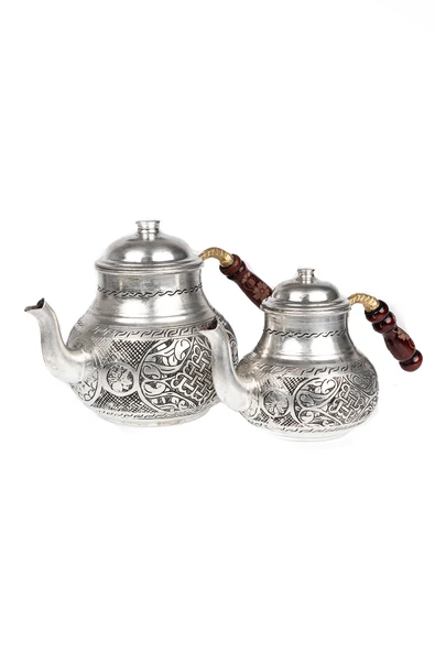 DMT Gaziantep Bakır Çaydanlık Takımı AĞIR İşlemeli toplam boy:26cm En:Alt 16cm üst 12cm çap