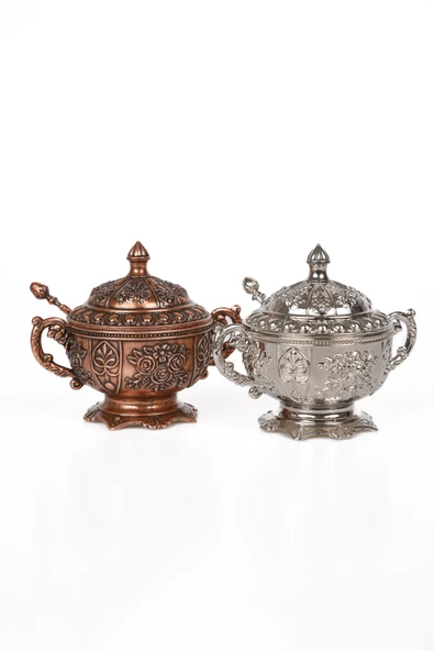 DMT COPPER HOME Gaziantep Bakır Zamak Şekerlik Kase Takımı yük:11cm Geniş:13 cm&(2'li Set takımı)