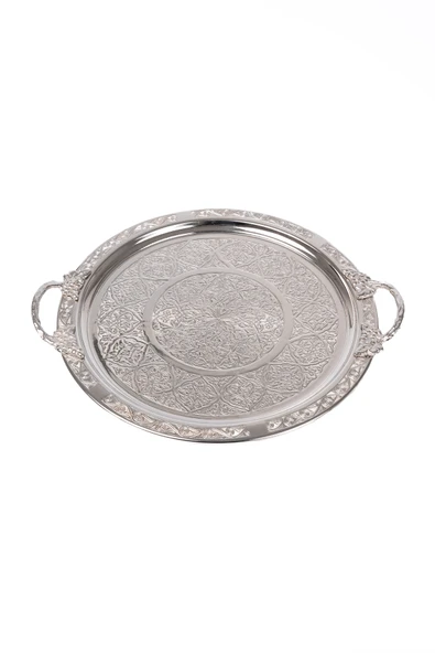 DMT Gaziantep Bakır 29cm El İŞİ Sunum Servis tepsisi 29cm OTANTİK Görünümlü Kulplu - 2