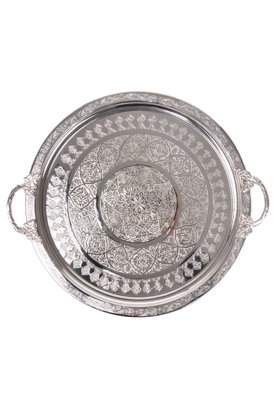 DMT Gaziantep Bakır 35cm El İŞİ Sunum Servis tepsisi 35cm OTANTİK Görünümlü Kulplu