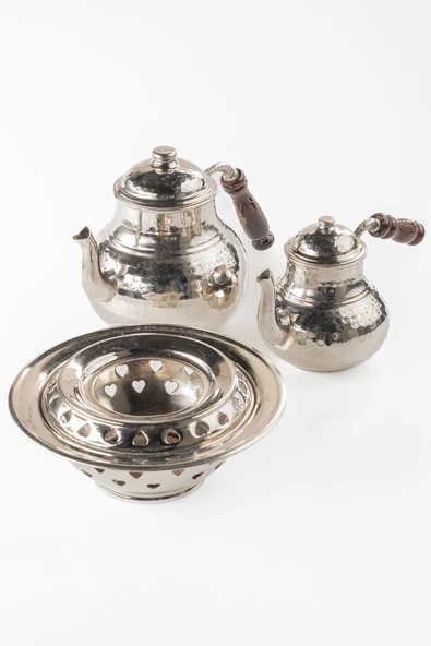 BÜYÜK BOY Gaziantep Bakır Çaydanlık Takımı ve Balkon Sefası Takımı Komple EL DÖVMESİ - 2