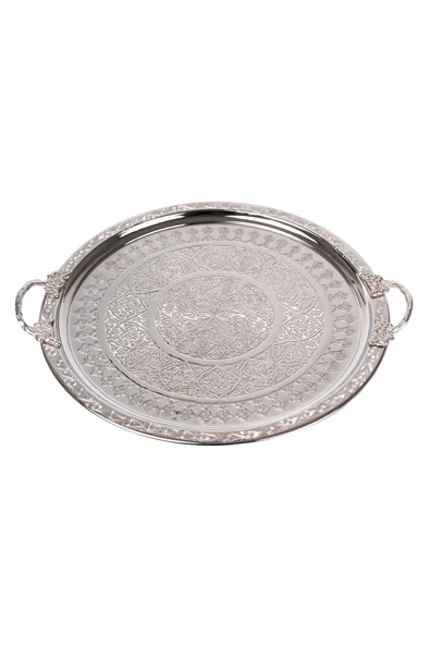 DMT Gaziantep Bakır 35cm El İŞİ Sunum Servis tepsisi 35cm OTANTİK Görünümlü Kulplu - 2