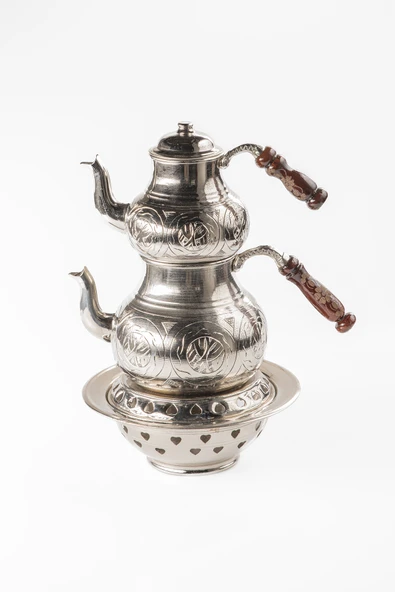 BÜYÜK BOY Gaziantep Bakır Çaydanlık Takımı ve Balkon Sefası Takımı Komple EL KESKİ İŞLEMESİ - 2