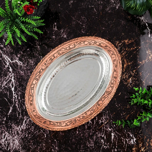 Gaziantep Bakır İşlemeli-Dövmeli Sunumluk-iskender Tabak Genişlik :30cm - 3