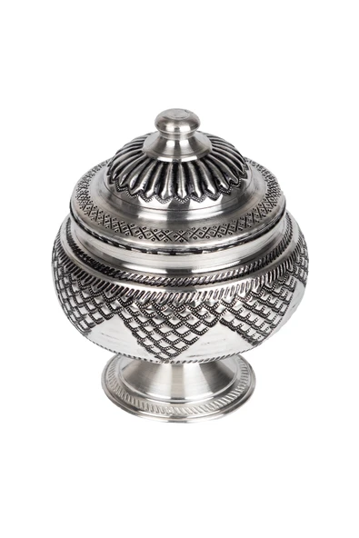 DMT Gaziantep Bakır Şekerlik zımba el nakışlı BOY :14cm - 2