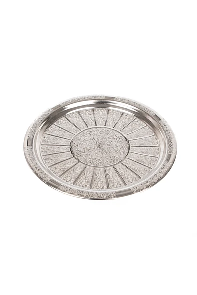 DMT Gaziantep Bakır servis tepsi gümüş nakışlı otantik motifli 22 cm