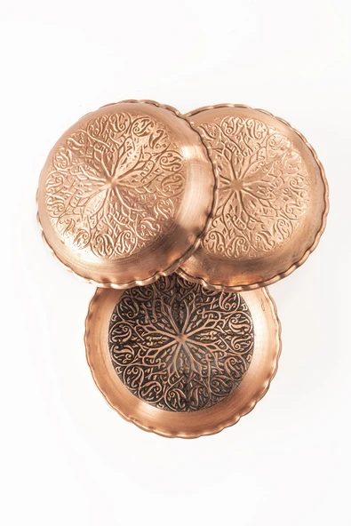 DMT COPPER HOME GAZİANTEP BAKIR ÇEREZLİK SETİ  KURUYEMİŞ  3 'LÜ SET(14cm X 2,5cm) - 2