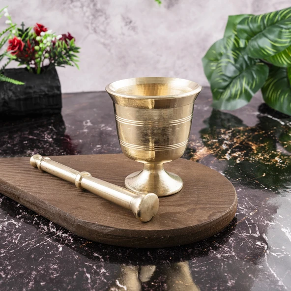 DMT Gaziantep Bakır Pirinç Döküm Havan eli kalınlık:0,6mm Ağız genişli 6,5cm Ağırlık:0,900gr - 3