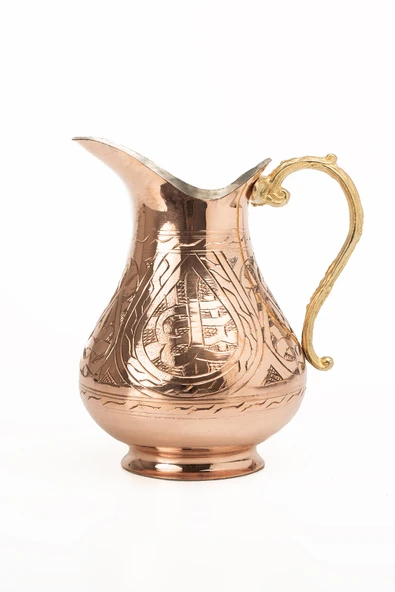 DMT Gaziantep Bakır El işlemeli Sürahi kalaylı yük:18 cm kalınlık:0,2mm 1 litre kapasiteli - 2