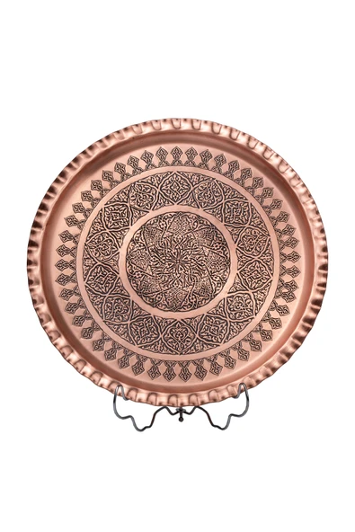 DMT Gaziantep Bakır 35cm El İŞİ Sunum Servis tepsisi 35cm ESKİTME (ÇİRTİKLİ)