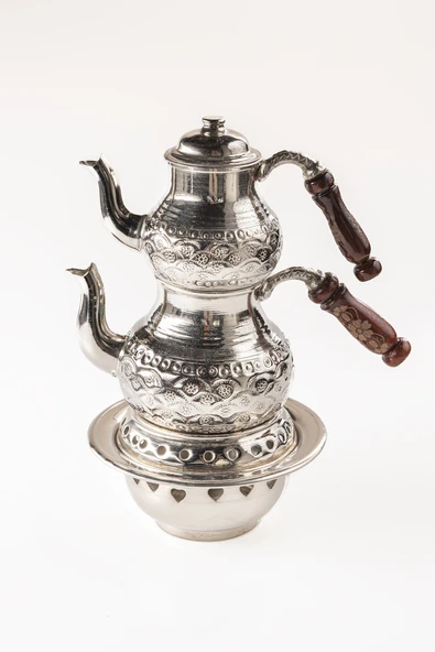 DMT Gaziantep Bakır Çaydanlık Takımı ve Balkon Sefası Takımı Komple EL ÇİÇEK İŞLEMELİ - 2