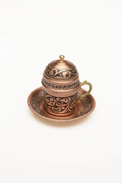 Gaziantep Bakırdan KOMPLE EL İŞLEMESİ 1SINIF ÖZEL Tek Kişilik Türk Kahve Fincan Takımı Lokumluk - 5