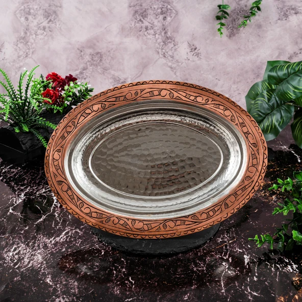 Gaziantep Bakır İşlemeli-Dövmeli Sunumluk-iskender Tabak Genişlik :30cm - 2