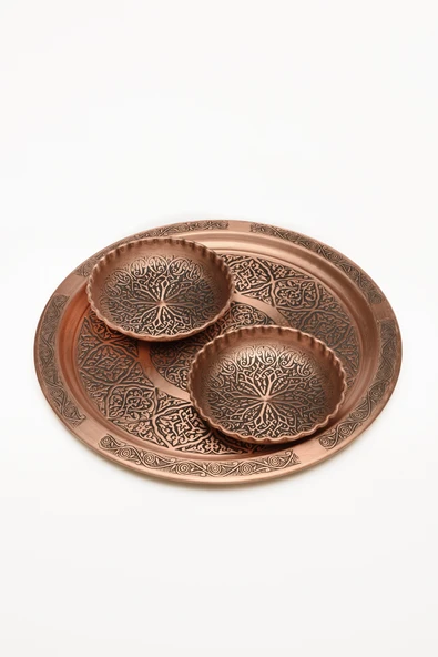 DMT  GAZİANTEP BAKIR ÇEREZLİK SETİ  KURUYEMİŞ  2 'LI SET(10cm X 3cm)(24CM TEPSİ) - 2