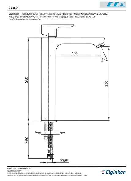 Eca Star Lavabo Bataryası Yüksek Tip 102108994 - 2