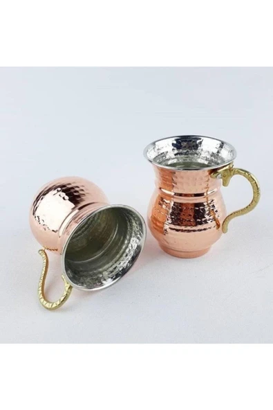 Bakır Kupa 2'li Set Dövme Bakır Ayran Bardağı 2 Adet