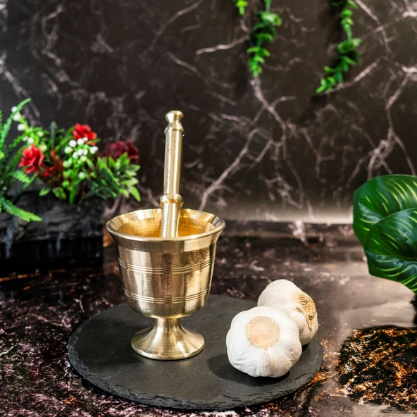 DMT Gaziantep Bakır Pirinç Döküm Havan eli kalınlık:0,6mm Ağız genişli 6,5cm Ağırlık:0,900gr - 5