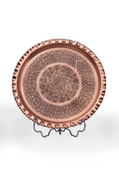 DMT Gaziantep Bakır 29cm El İŞİ Sunum Servis tepsisi 29cm ESKİTME (ÇİRTİKLİ) - 2
