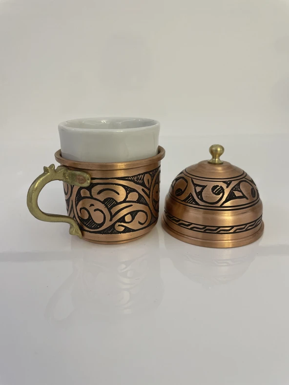 DMT Gaziantep Bakır Osmanlı Türk Kahve Fincanı tek kişilik Ağır İşlemeli Fincan 1.SINIF (KARARMAZ)