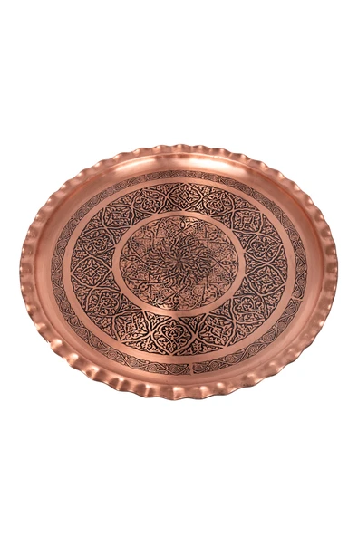 DMT Gaziantep Bakır 32cm El İŞİ Sunum Servis tepsisi 32cm ESKİTME (ÇİRTİKLİ) - 2