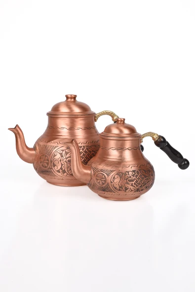 DMT Gaziantep Bakır Çaydanlık Takımı AĞIR İşlemeli toplam boy:26cm Alt 16cm üst 12cm çap AĞIR BAKIR. - 2
