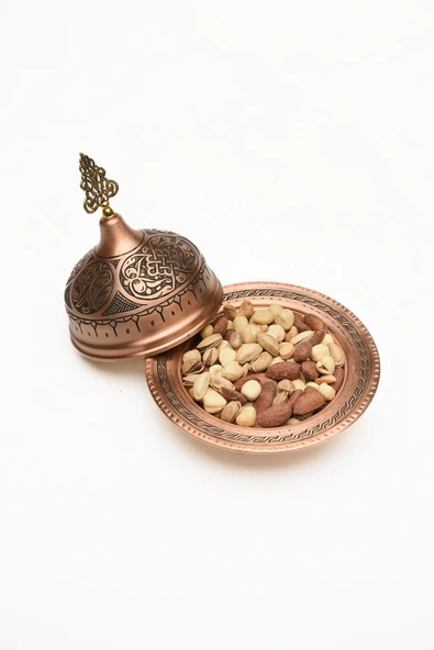 GAZİANTEP BAKIR 14 CM-12 CM EL İŞLEMESİ 1.SINIF ÖZEL KAHVE YANI SUNUMLUK LOKUMLUK-ÇEREZLİK 2'Lİ SETİ - 3