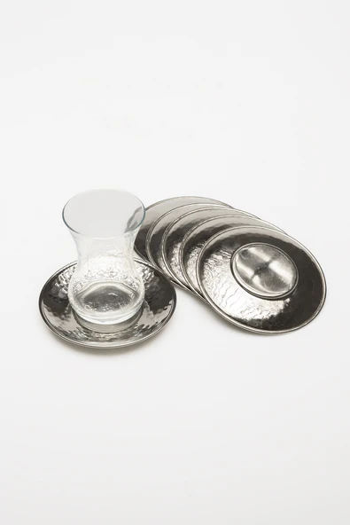 Gaziantep Bakır El Dövmesi Çay Tabağı Takımı&Çay Tabak 6 kişilik 12 PARÇA(6 BARDAK HEDİYELİ) - 2