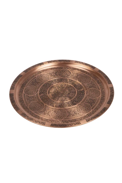 34cm Gaziantep Bakır Osmanlı Ağır El İşlemeli tepsi Kına tepsisi 34 cm Ağırlık : 0,600 gr - 2