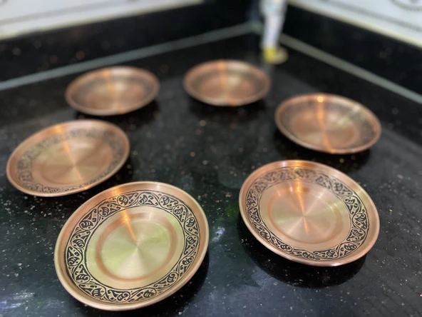 Gaziantep Bakır Çay Tabağı EL İŞLEMESİ 6'LI 1.SINIF ÖZEL BAKIR - 3