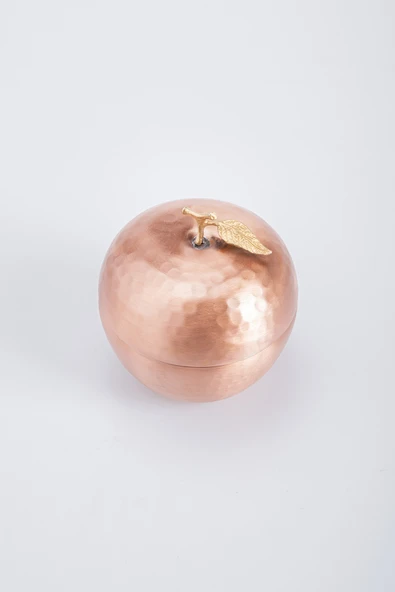 EL İŞİ BAKIR ŞEKERLİK LOKUMLUK ÇİKOLATA SUNUM ELMA MOTİF TÜRK KAHVE SUNUMLUK EL DÖVMESİ (ÇAP 10,5CM) - 4