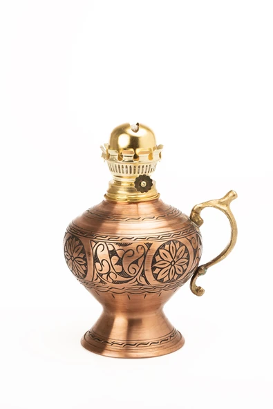 DMT Gaziantep Bakır Osmanlı Ağır El İşlemeli Gaz Lambası yük:38cm kalınlık:0,8mm