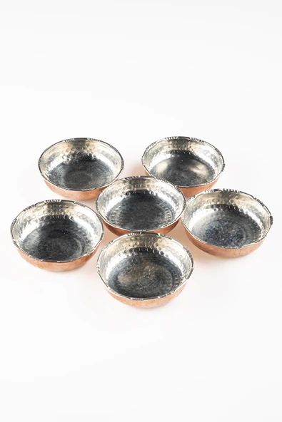 DMT COPPER GAZİANTEP DÖVME BAKIR ÇEREZLİK SETİ KAHVALTILIK KURUYEMİŞ REÇEL 6 'LI SET(10cm X 3cm) - 2